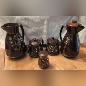 Vintage Japanese Redware Moriage Coffee Tea Set Sugar Creamer Set